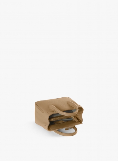 Mini light camel genuine leather tote bag