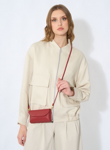 Red genuine leather phone bag