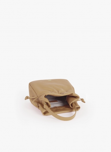 Light camel small bucket bag with handle and strap