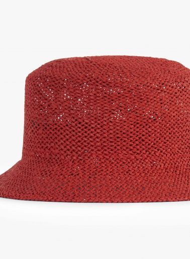 Red straw bucket hat