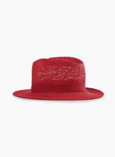 Red classic openwork straw hat