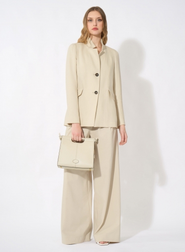 Beige leather handbag with strap