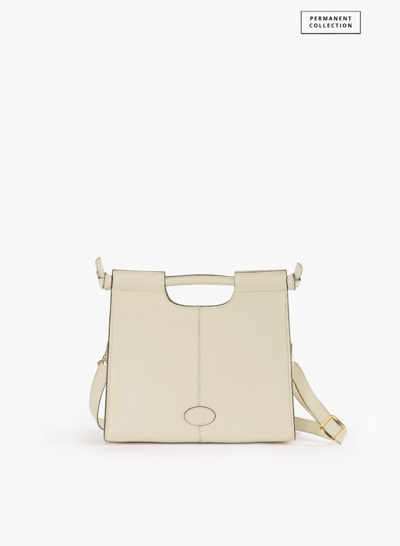 Beige leather handbag with strap