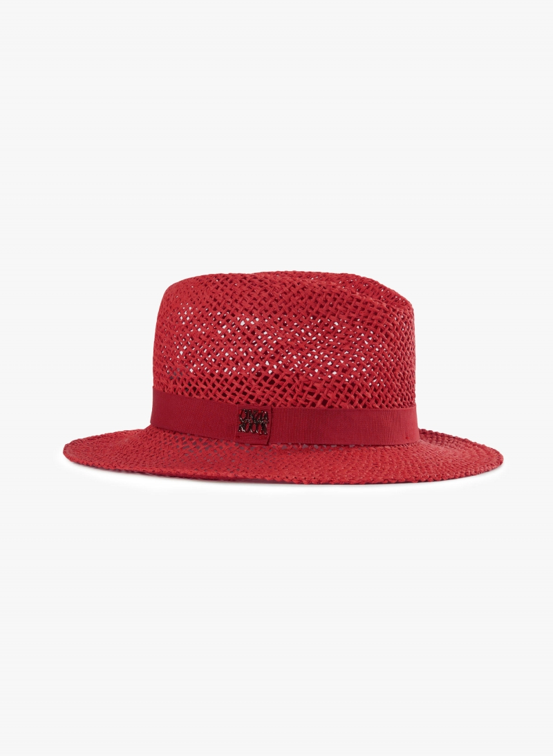 Red classic openwork straw hat