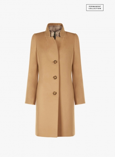 Camel pure wool coat with detachable nylon bib