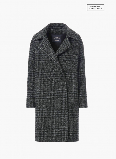 Double breasted checked coat with notch collar