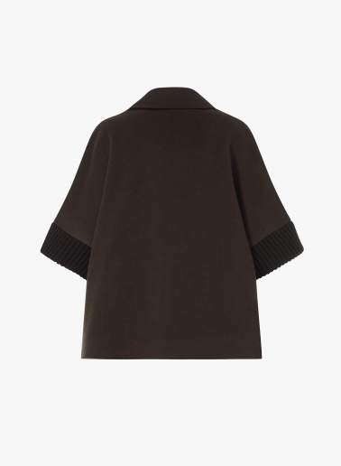 Brown pure wool cape with knitted inserts
