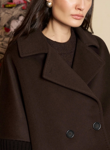 Brown pure wool cape with knitted inserts