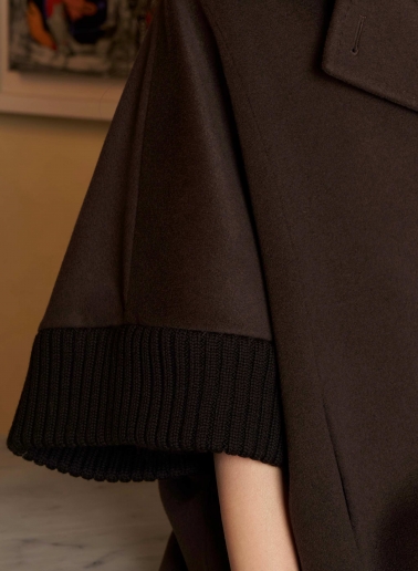 Brown pure wool cape with knitted inserts