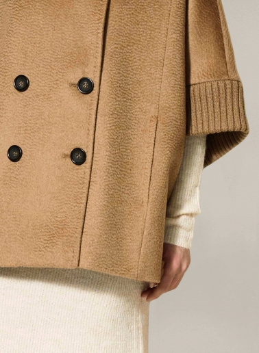 Camel pure camel wool cape with knitted inserts