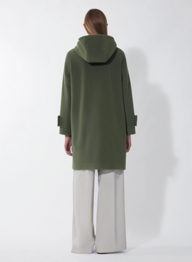 Hooded military green wool and cashmere parka with double pockets