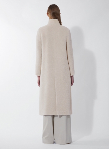 Maxi beige wool and alpaca coat with inverted notch collar
