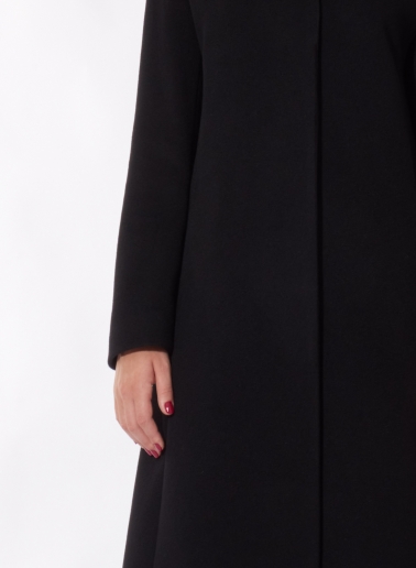 Black pure cashmere coat with high stand up collar