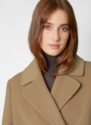 Maxi 6 buttons double breasted dark camel wool and cashmere coat