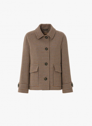 Pure wool micro houndstooth short coat with shirt collar