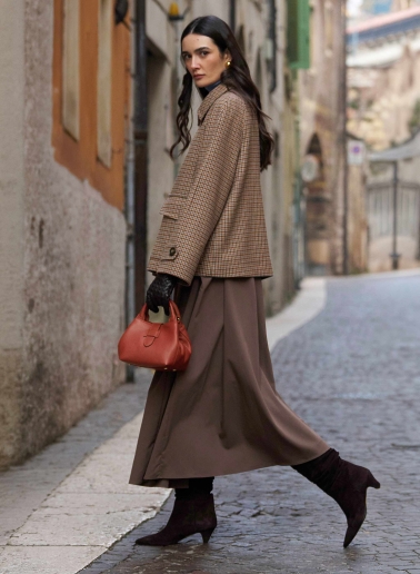 Pure wool micro houndstooth short coat with shirt collar