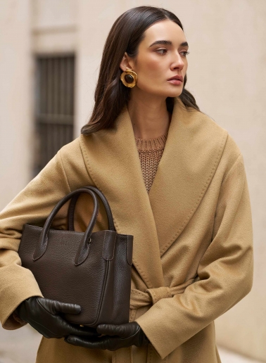 Maxi camel pure cashmere coat with belt and shawl collar