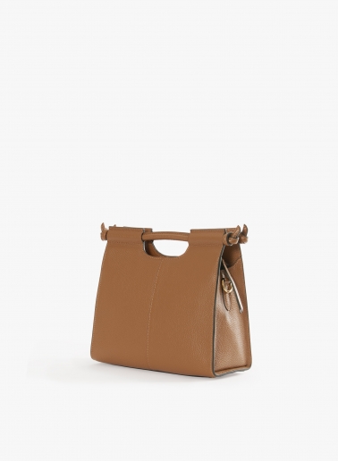 Tobacco colour leather handbag with strap