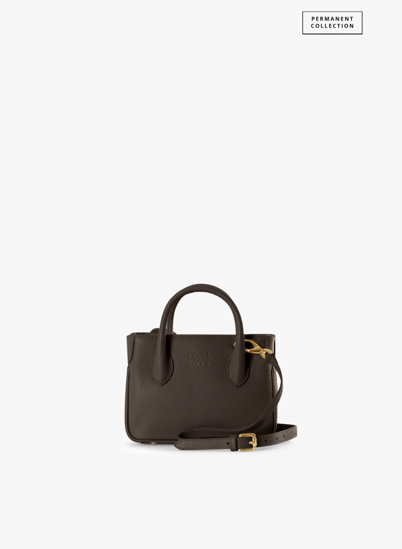 Mini brown genuine leather tote bag