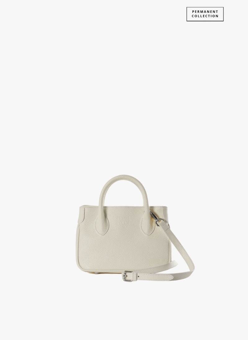 Mini white genuine leather tote bag