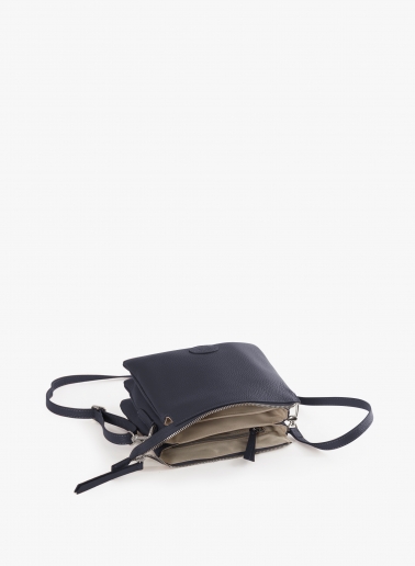 Blue genuine leather crossbody bag with three compartments