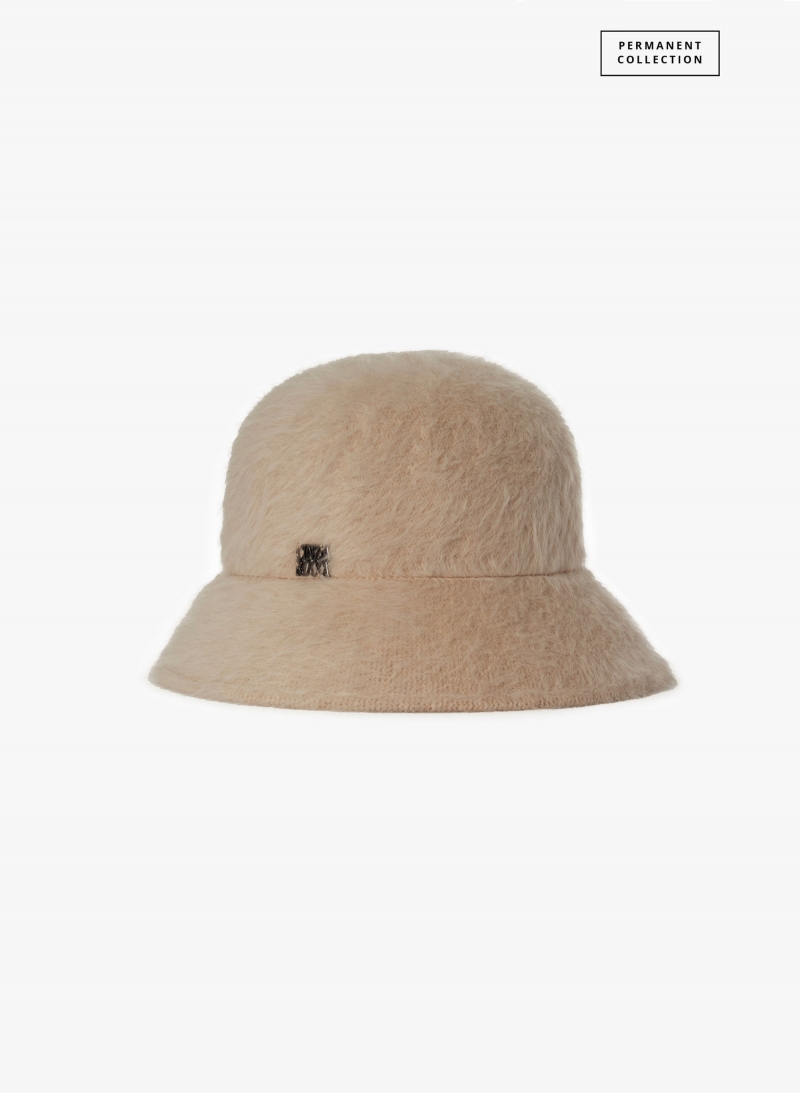 Beige wool cloche hat with fur effect