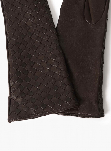 Long brown nappa leather gloves with woven design