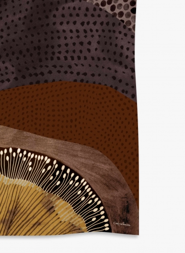 Tobacco colour twill silk scarf with abstact pattern