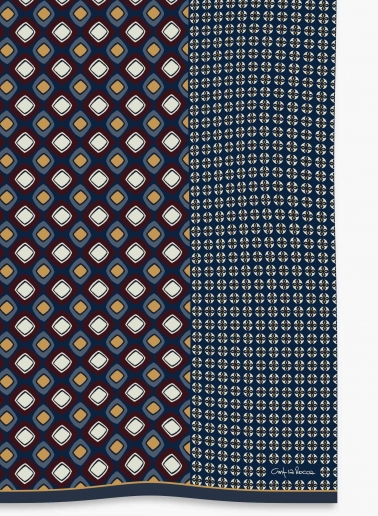 Maxi blue scarf in wool and silk with geometric pattern