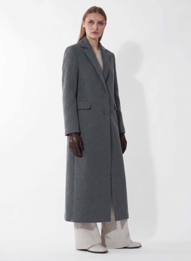 Maxi grey wool coat with masculine cut