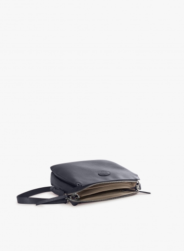 Blue genuine leather crossbody big bag with three compartments