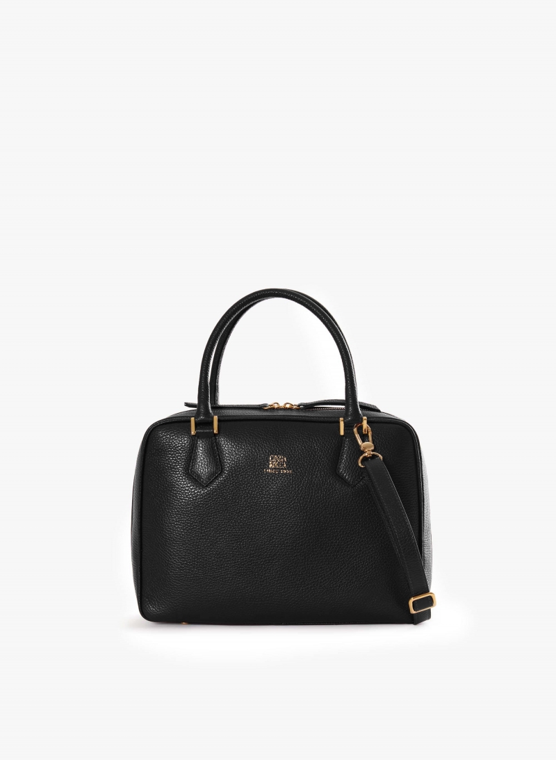 Black genuine leather bag with double zip