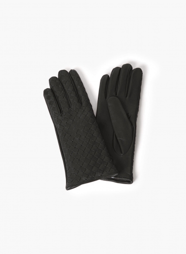 Black nappa leather gloves with woven design
