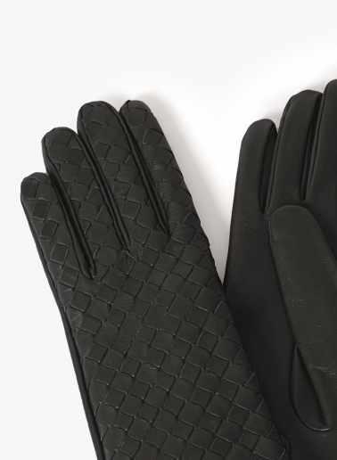 Black nappa leather gloves with woven design