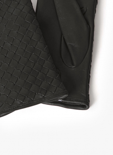 Black nappa leather gloves with woven design