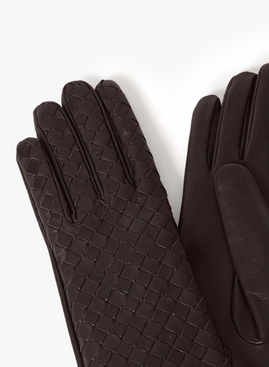 Brown nappa leather gloves with woven design