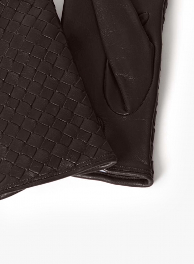Brown nappa leather gloves with woven design