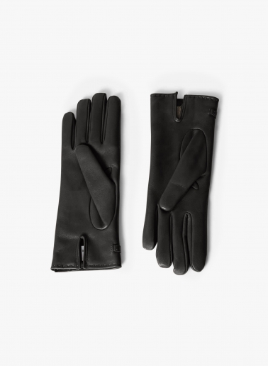 Black nappa leather gloves with band and hook