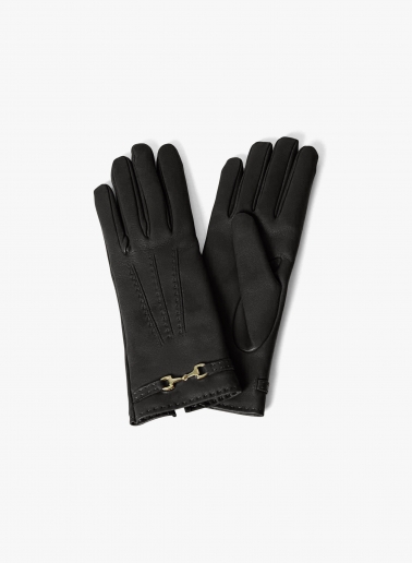 Black nappa leather gloves with band and hook