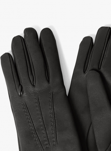 Black nappa leather gloves with band and hook