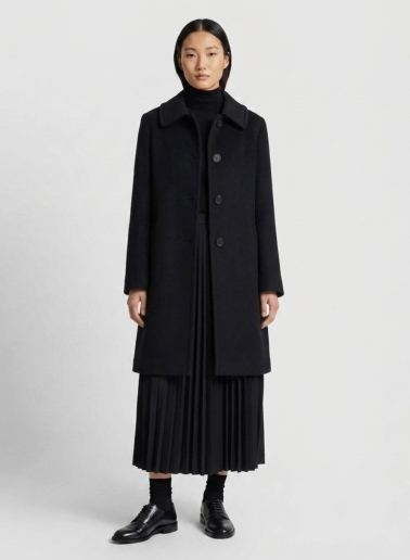 Black pure wool coat with shirt collar