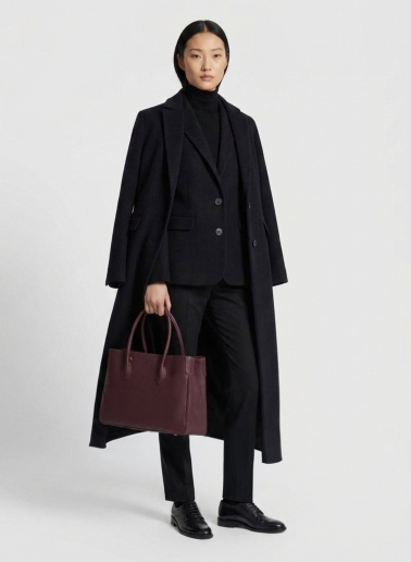 Maxi black wool coat with masculine cut