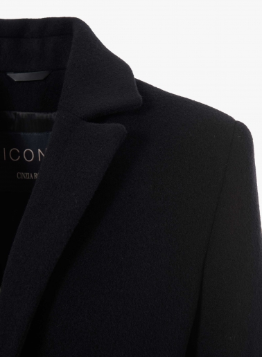 Maxi black wool coat with masculine cut