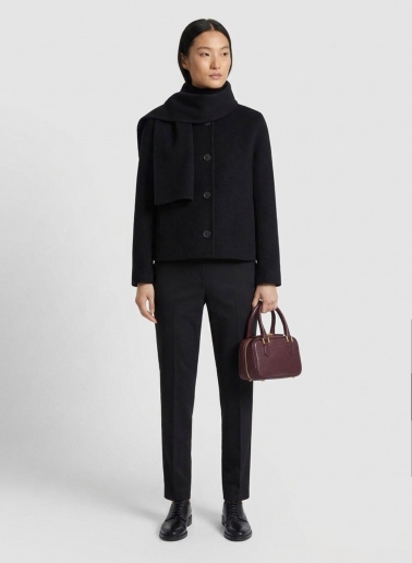 Black wool short coat with detachable scarf