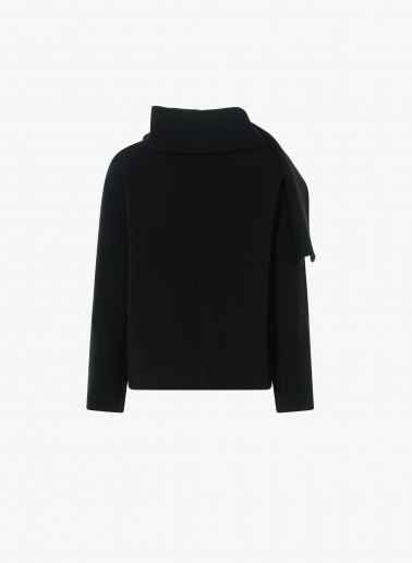 Black wool short coat with detachable scarf
