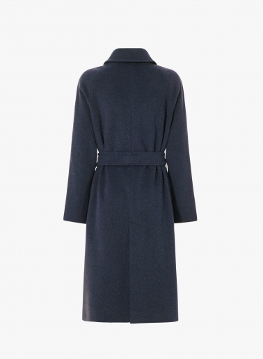Blue wool belted coat with shirt collar