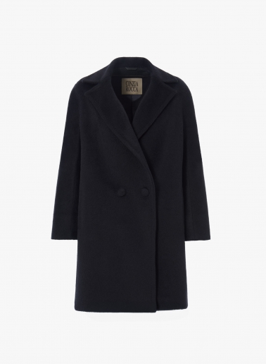 Blue double breasted coat in alpaca and wool