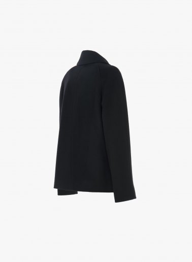 Black pure wool short coat with shirt collar and trench style flap