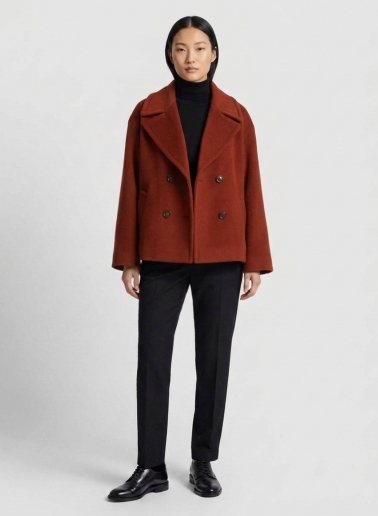 Short oversized terracotta coat in pure wool with maxi notch collar