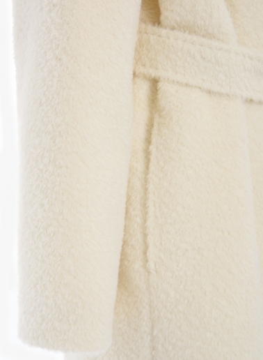 Maxi white alpaca and wool coat with belt and shawl collar